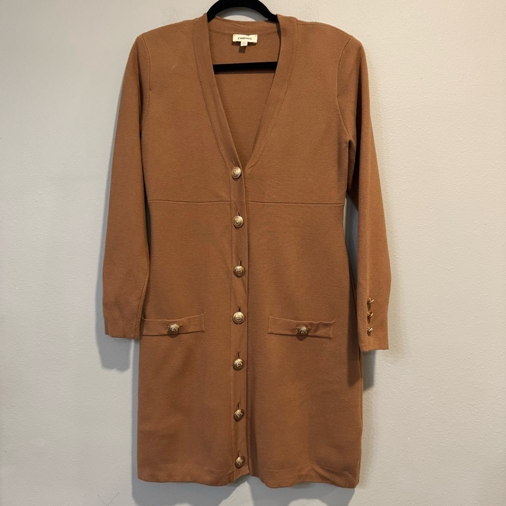 L’AGENCE Breanna Button-Up Sweater Mini Dress V Neck Long Sleeve M - Picture 2 of 8